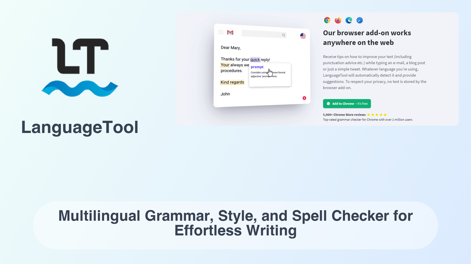 LanguageTool: Multilingual Grammar, Style, and Spell Checker for Effortless Writing