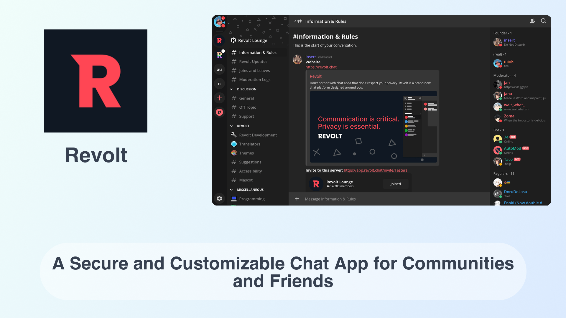 Revolt: A Secure and Customizable Chat App for Communities and Friends