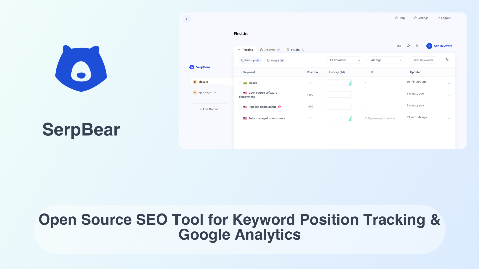 SerpBear: Open Source SEO Tool for Keyword Position Tracking & Google Analytics