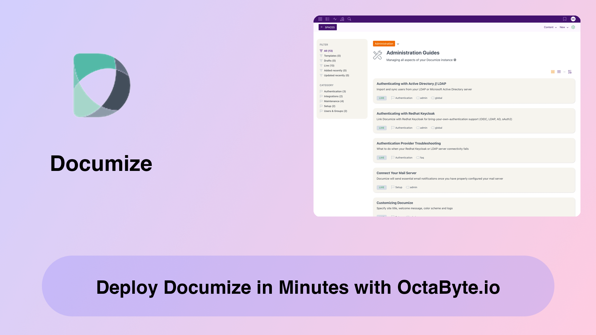 Deploy Documize in Minutes with OctaByte.io