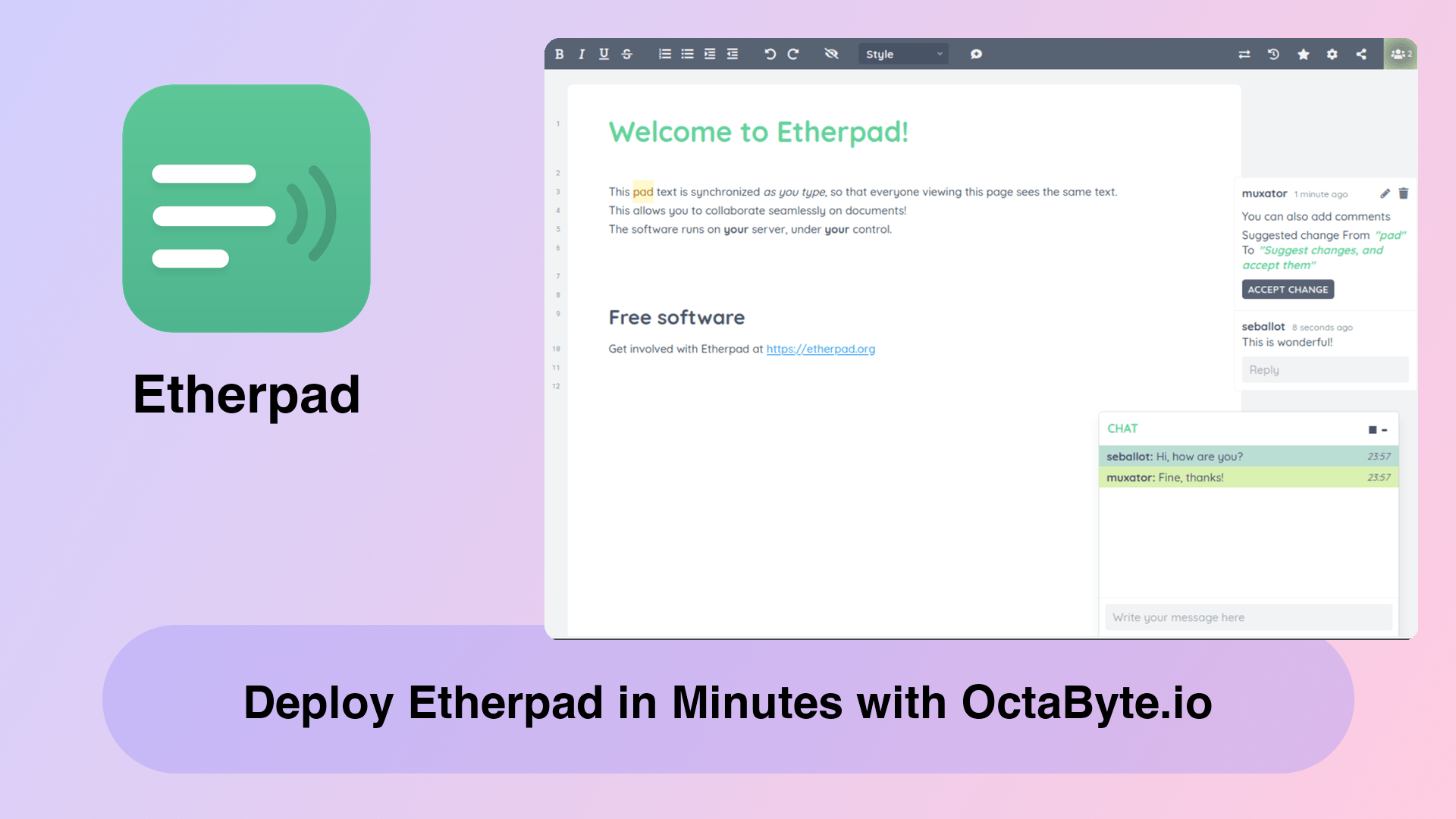 Deploy Etherpad in Minutes with OctaByte.io