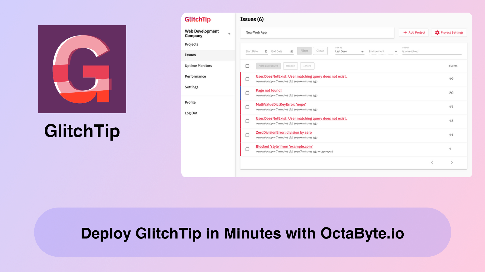 Deploy GlitchTip in Minutes with OctaByte.io