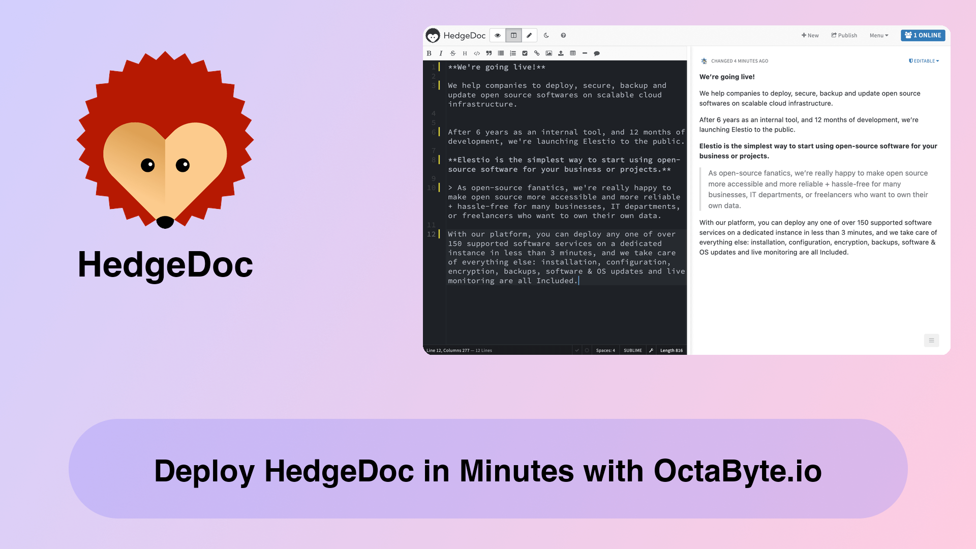 Deploy HedgeDoc in Minutes with OctaByte.io