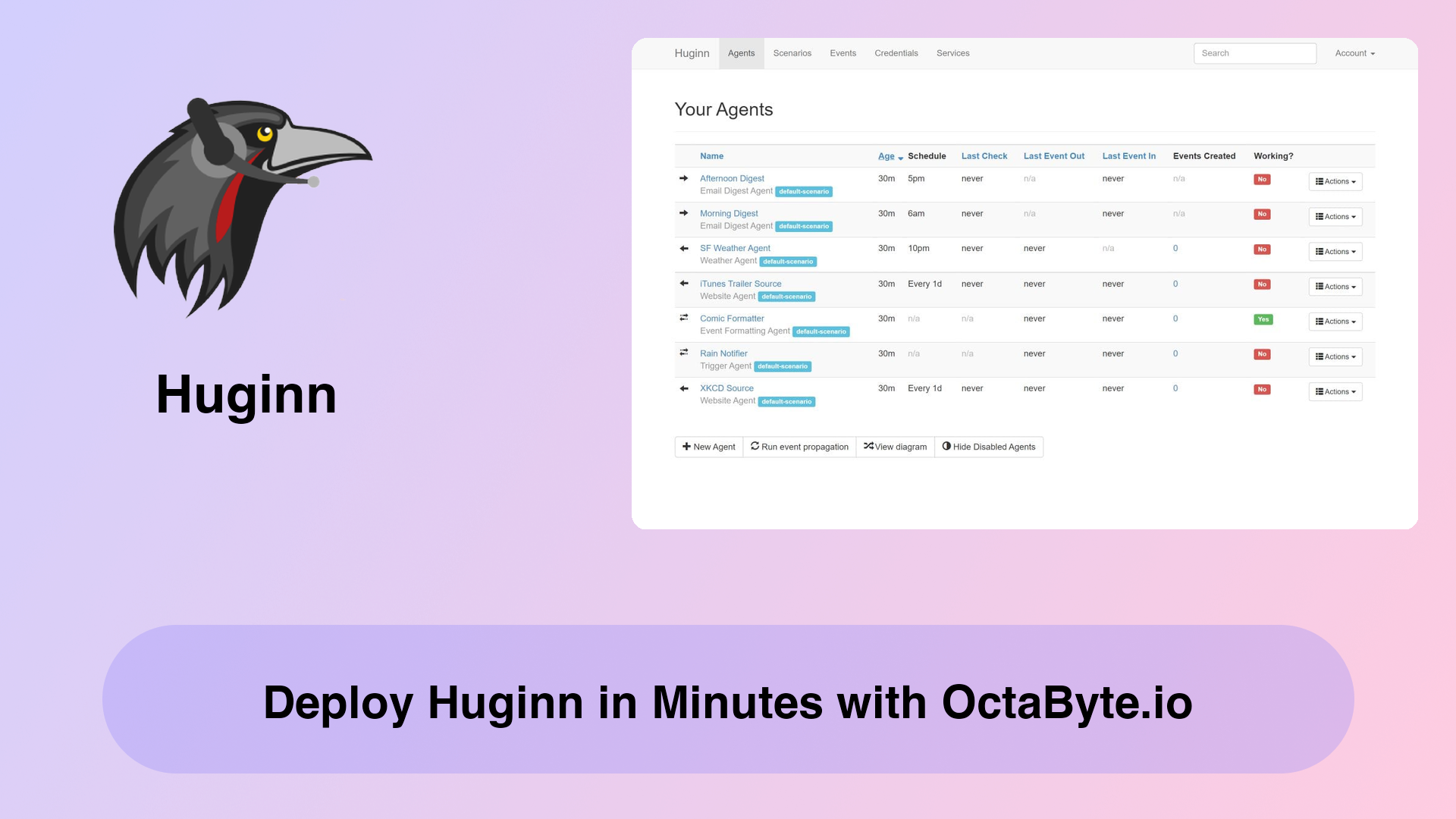 Deploy Huginn in Minutes with OctaByte.io