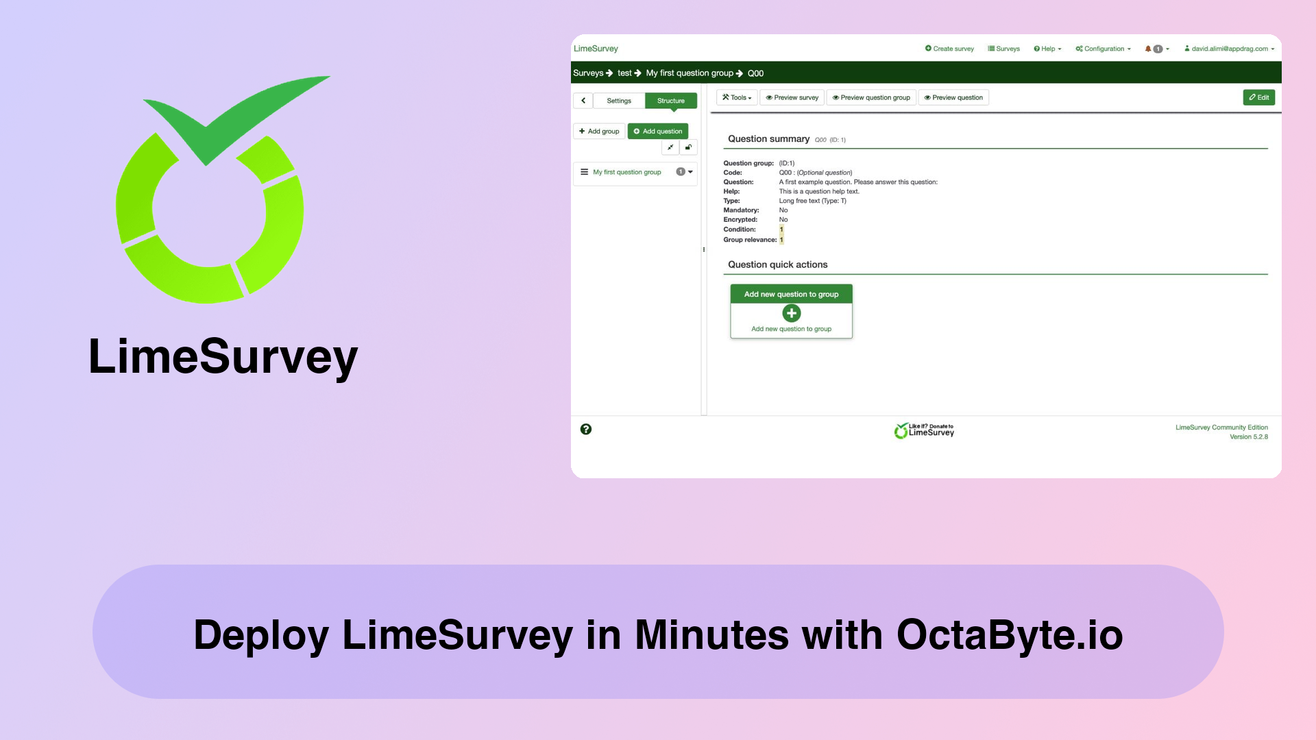 Deploy LimeSurvey in Minutes with OctaByte.io