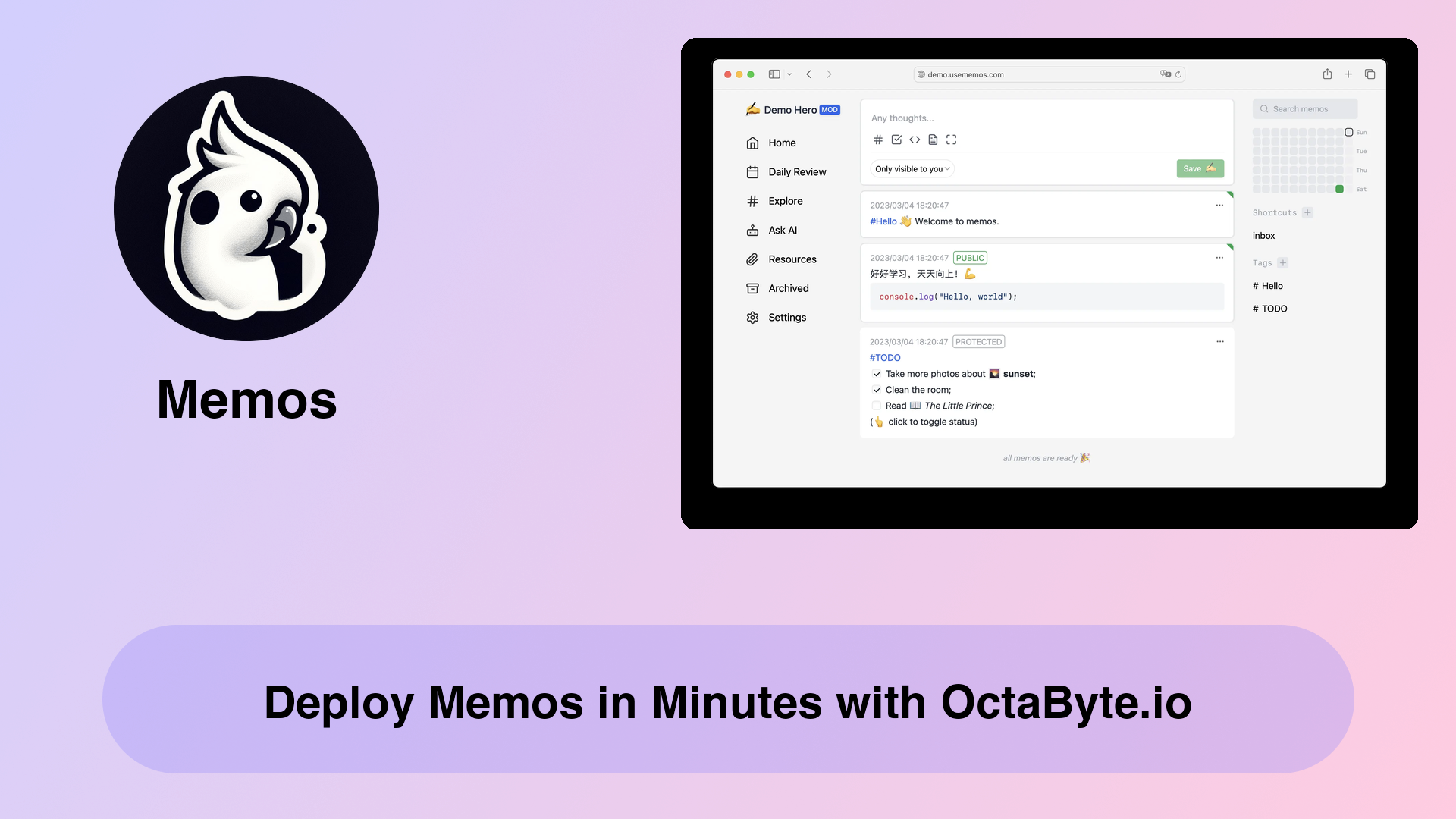 Deploy Memos in Minutes with OctaByte.io