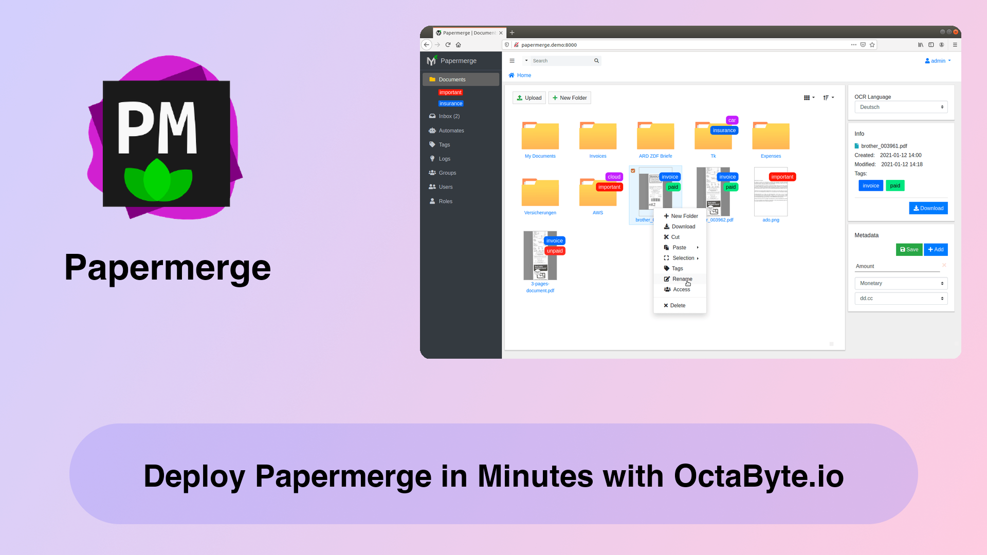 Deploy Papermerge in Minutes with OctaByte.io