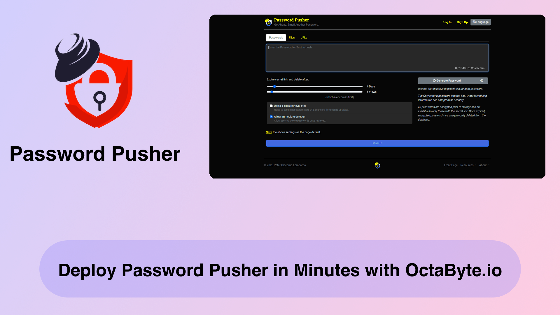 Deploy Password Pusher in Minutes with OctaByte.io