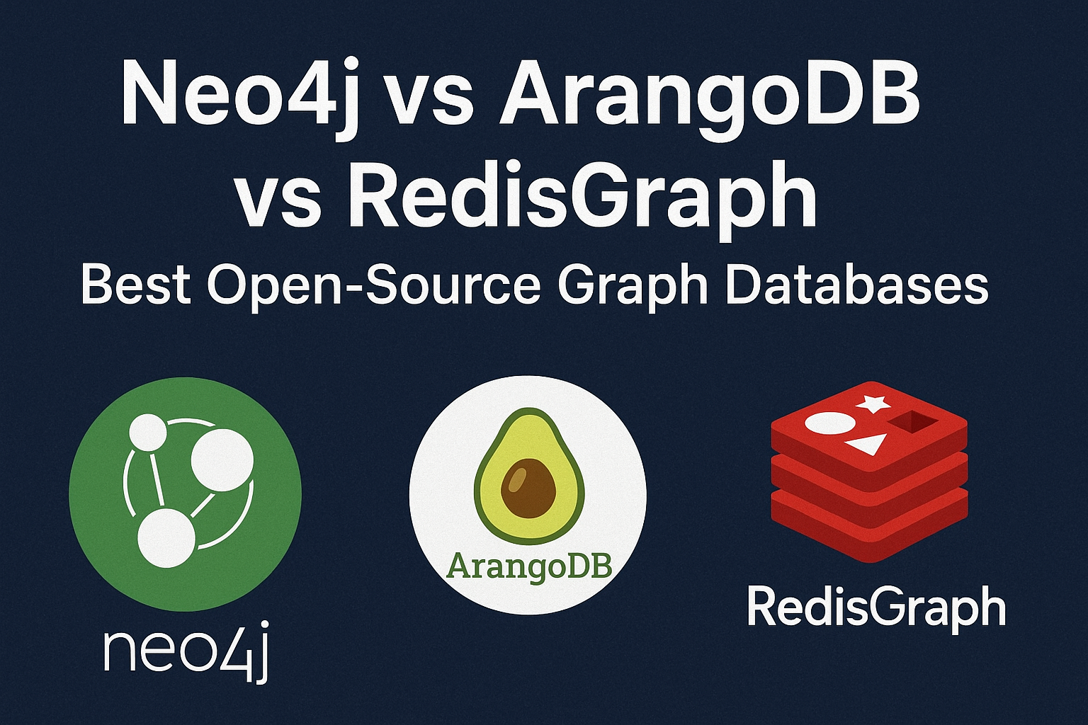 Cover image showing logos of Neo4j, ArangoDB, and RedisGraph with the title “Neo4j vs ArangoDB vs RedisGraph — Best Open-Source Graph Databases” on a dark blue background.